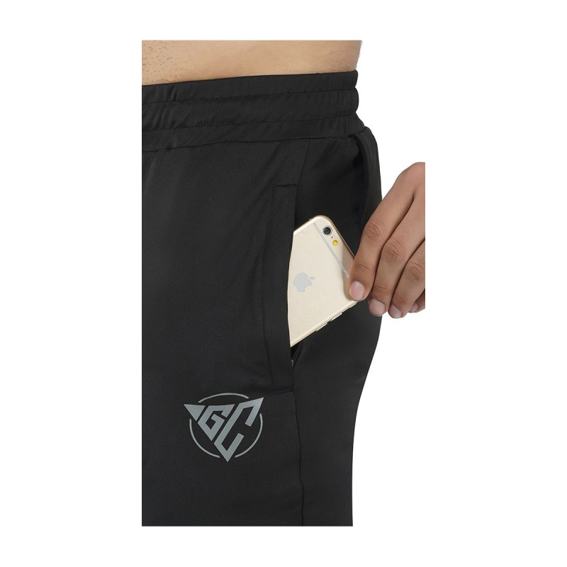 GymsCart Lycra Track Pant for Sports, Gym, Yoga & Running (Top & Bottom Zipper Style with Towel Hanging) Black