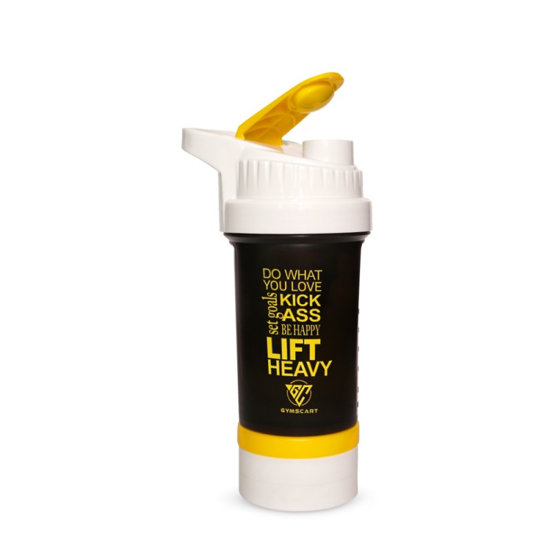 Samurai Shaker Bottle (500 ML with 2 Storage  Box) Yellow/White