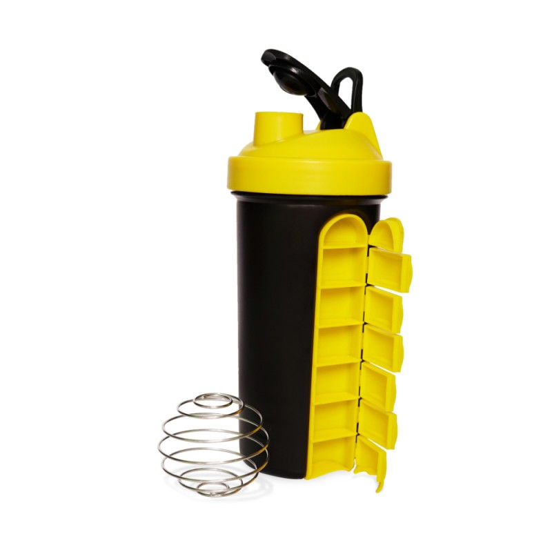 Protein Shaker 700 ML with Pill Organizer (Yellow/Black)