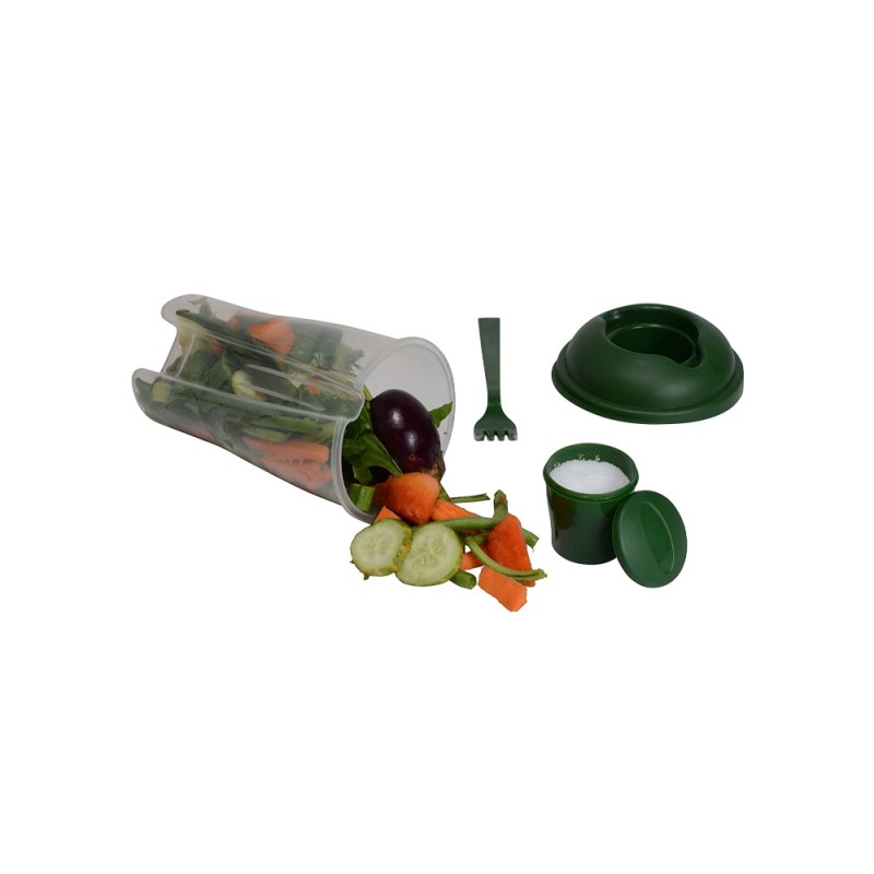 GymsCart Salad/Fruit Cup with Cap and Fork (Green) 3000 ml Flask  (Pack of 1, Green, Plastic)