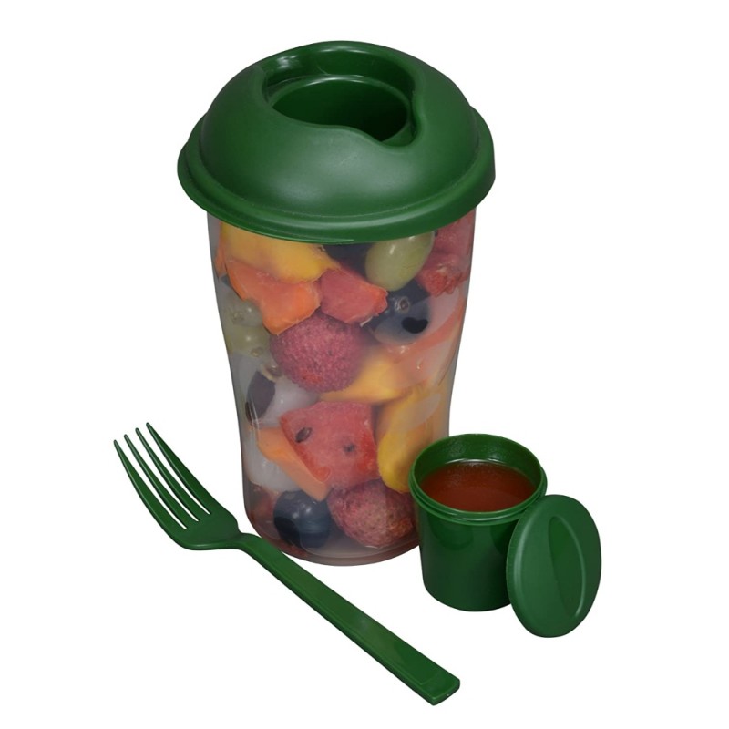 GymsCart Salad/Fruit Cup with Cap and Fork (Green) 3000 ml Flask  (Pack of 1, Green, Plastic)