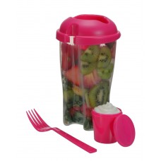 GymsCart Salad/Fruit Cup with Cap and Fork 3000 ml Flask  (Pack of 1, Pink, Clear, Plastic)